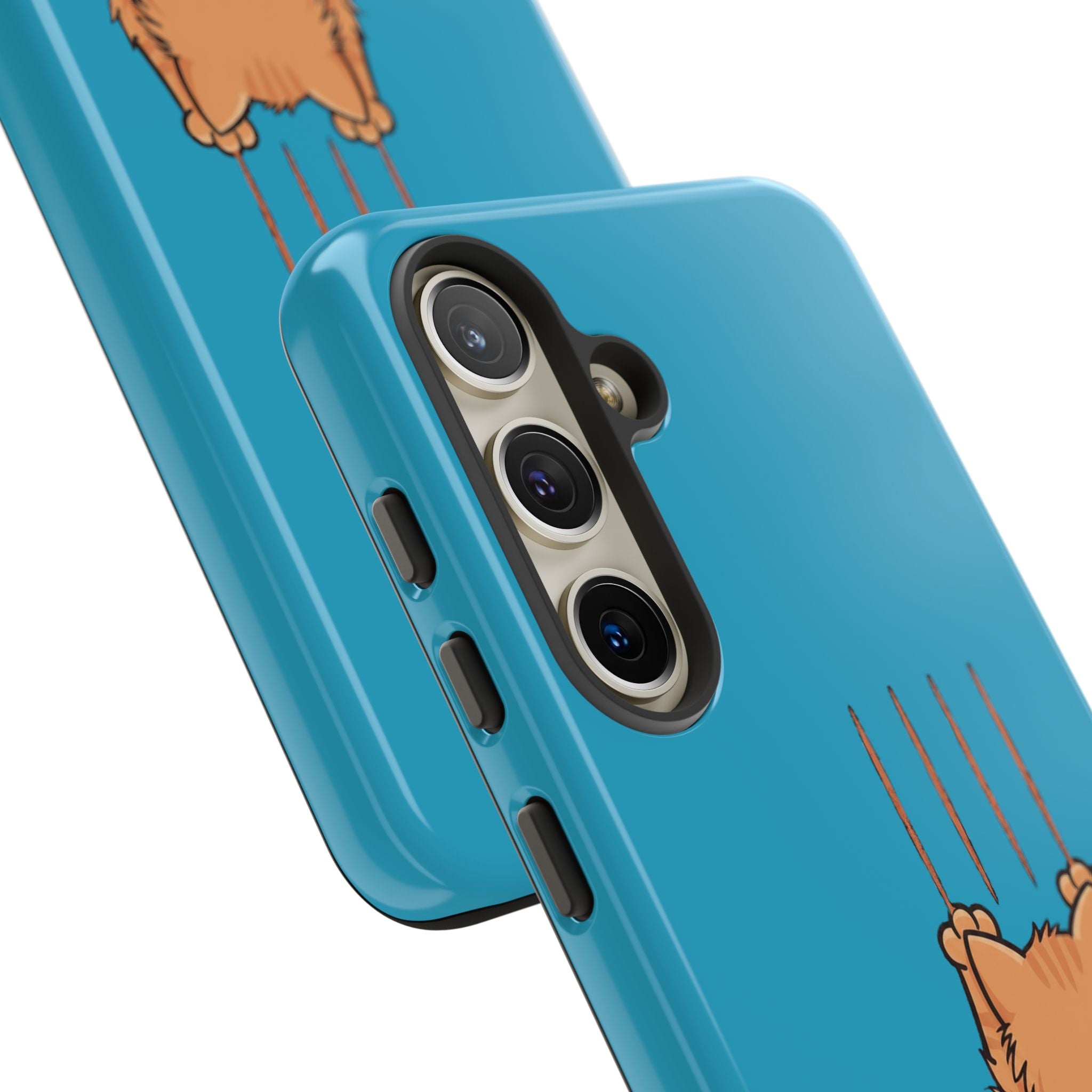Cat Claw Blue Phone Case — Cute Hanging Orange Kitten Protective Cover