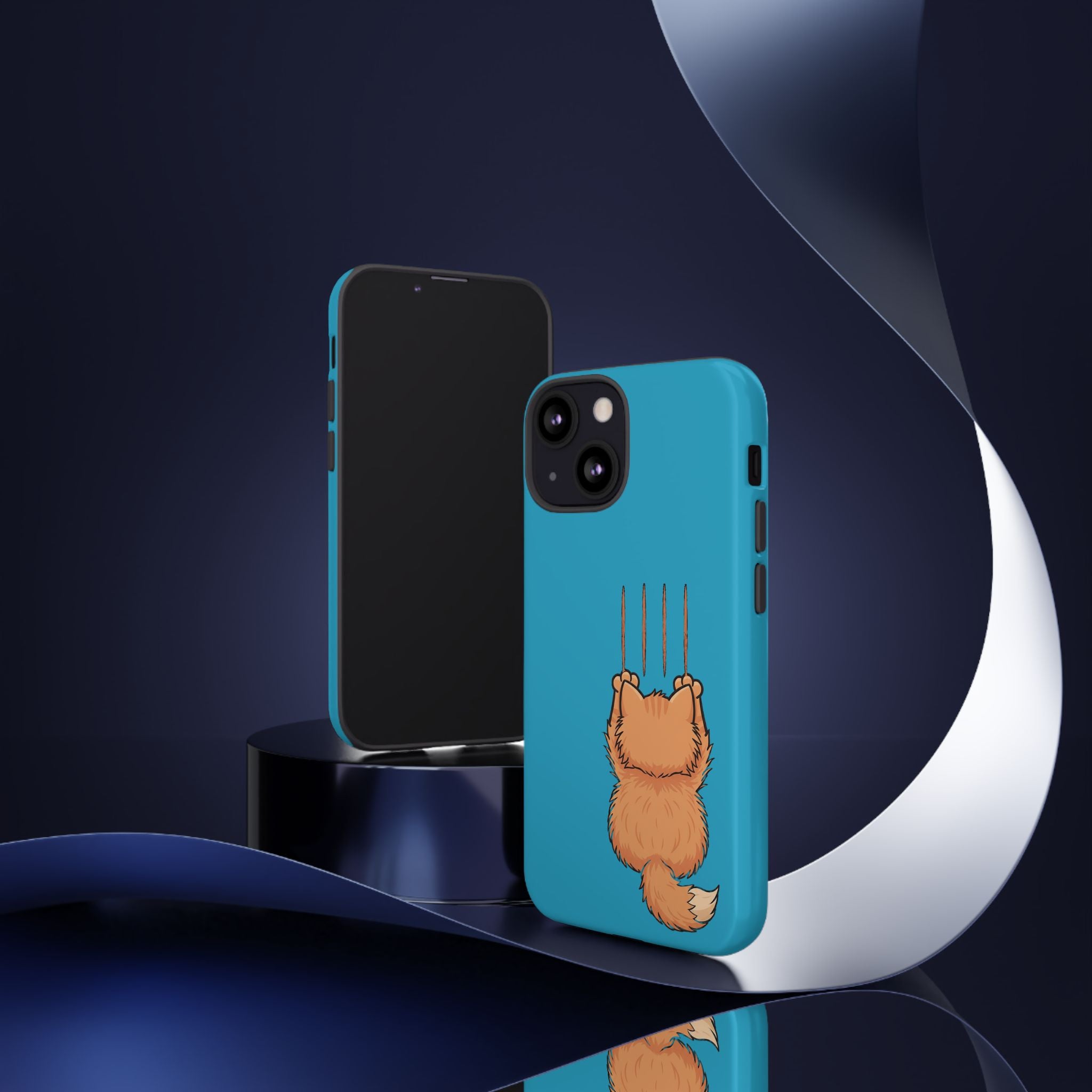 Cat Claw Blue Phone Case — Cute Hanging Orange Kitten Protective Cover