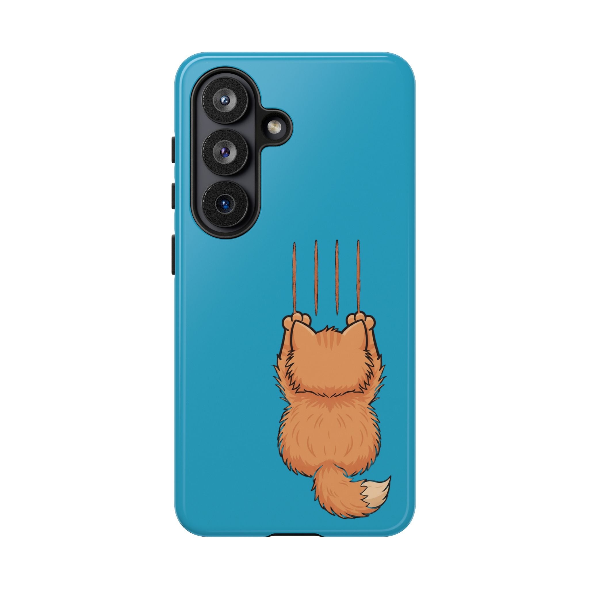 Cat Claw Blue Phone Case — Cute Hanging Orange Kitten Protective Cover
