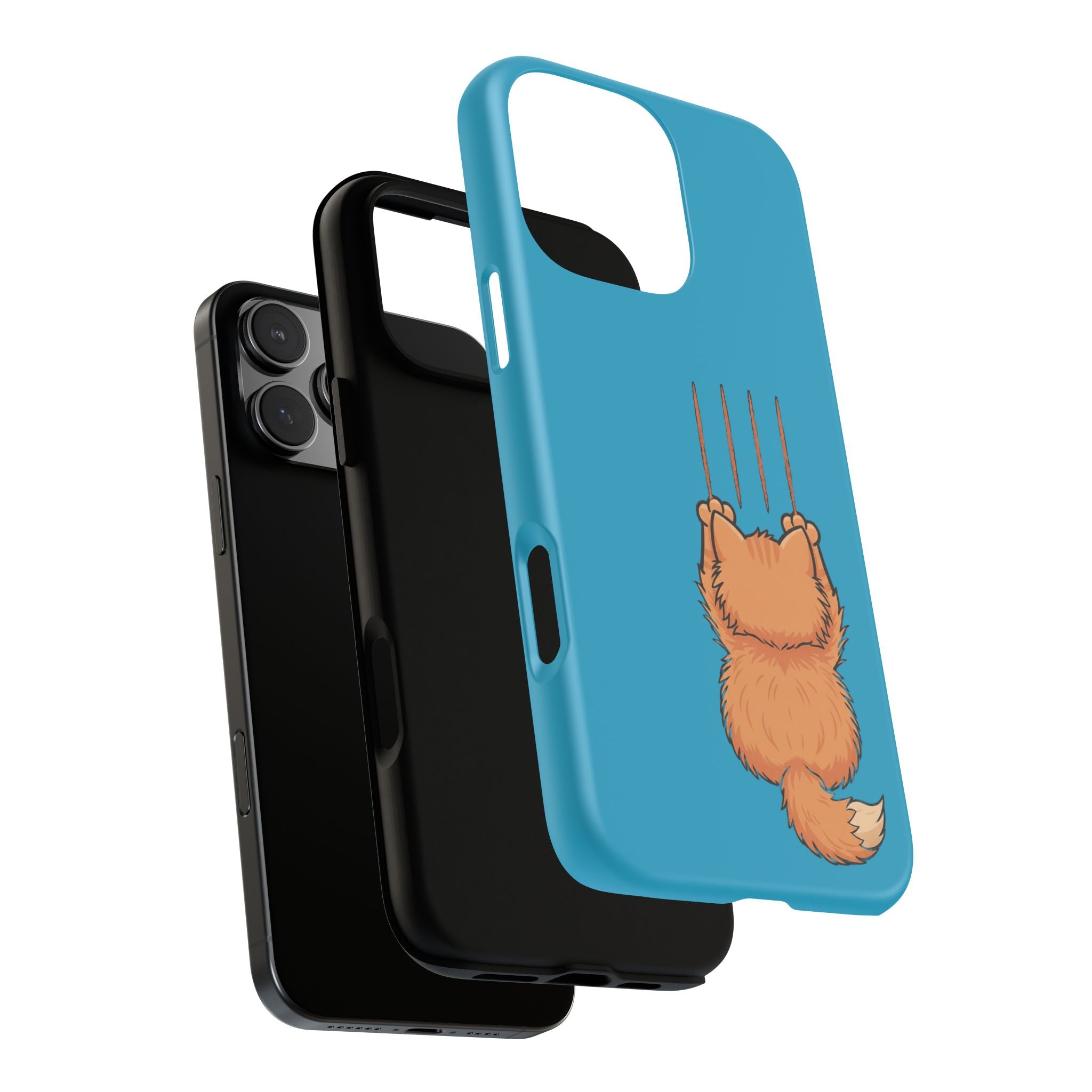 Cat Claw Blue Phone Case — Cute Hanging Orange Kitten Protective Cover