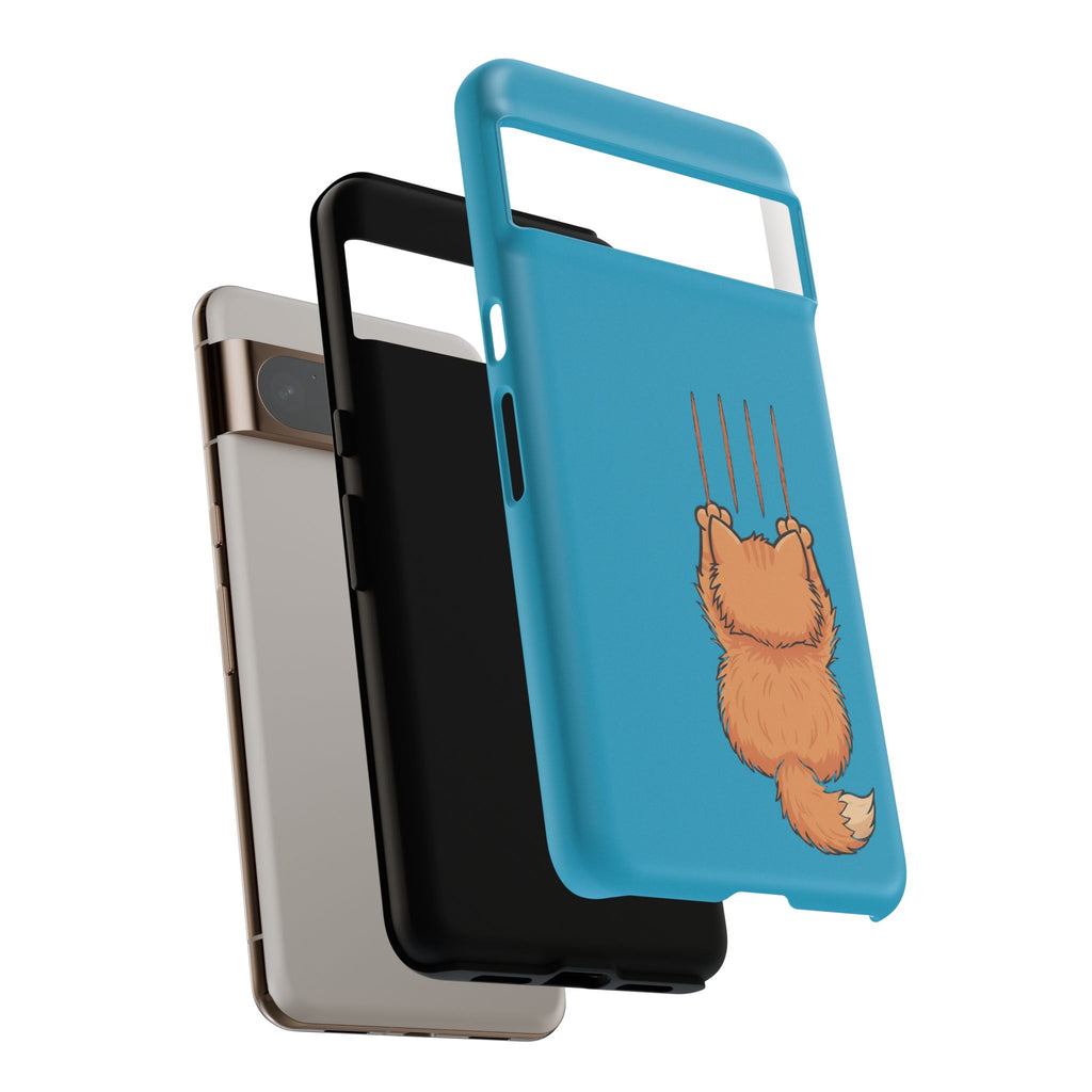 Cat Claw Blue Phone Case — Cute Hanging Orange Kitten Protective Cover