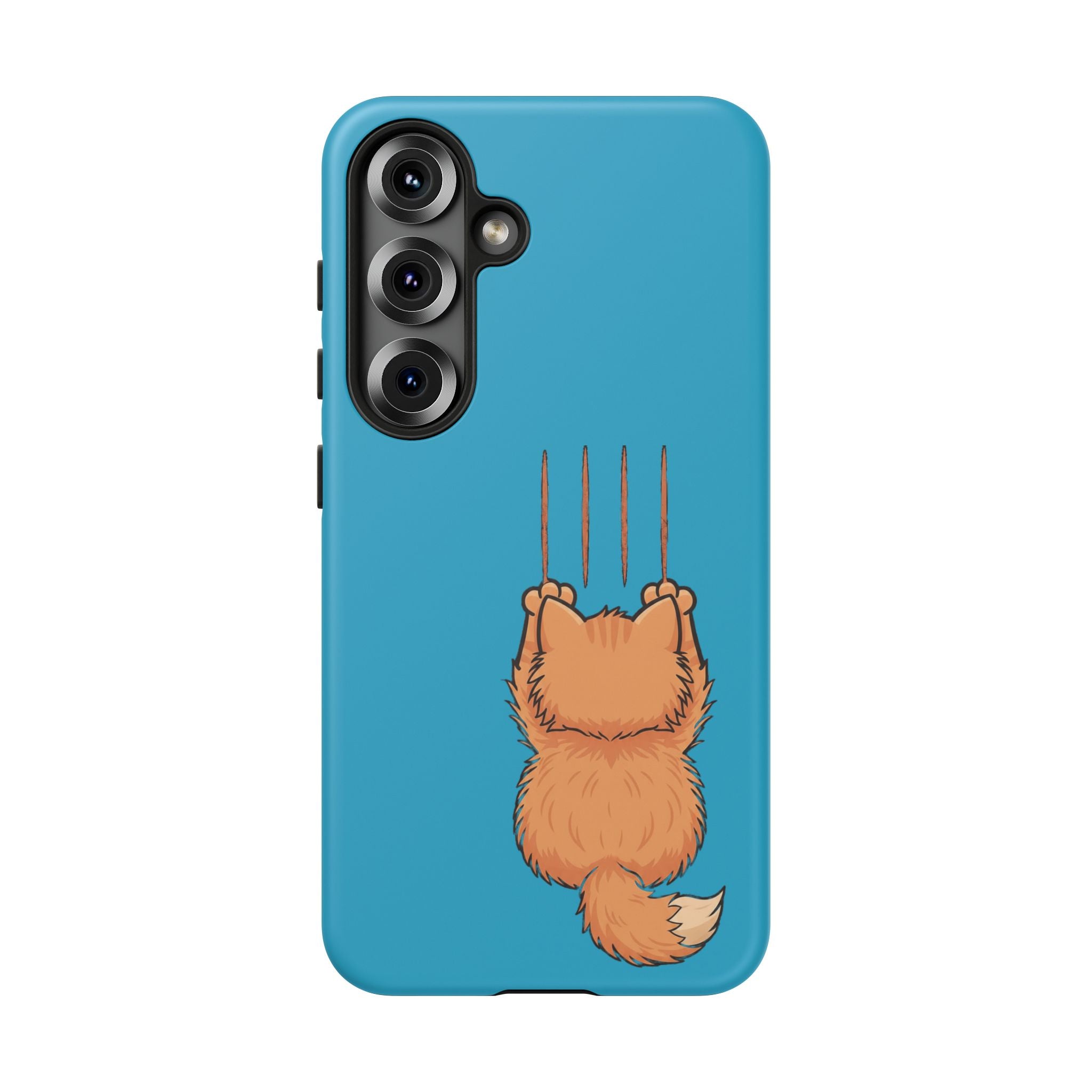 Cat Claw Blue Phone Case — Cute Hanging Orange Kitten Protective Cover
