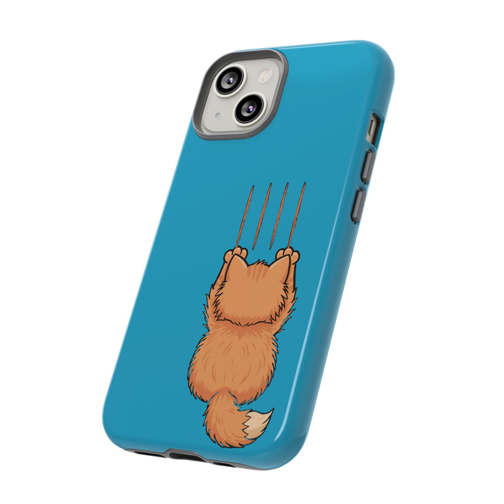 Cat Claw Blue Phone Case — Cute Hanging Orange Kitten Protective Cover