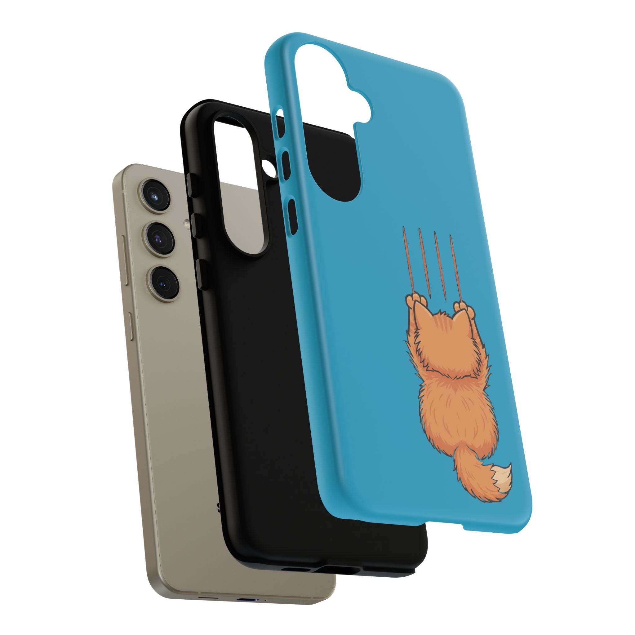 Cat Claw Blue Phone Case — Cute Hanging Orange Kitten Protective Cover