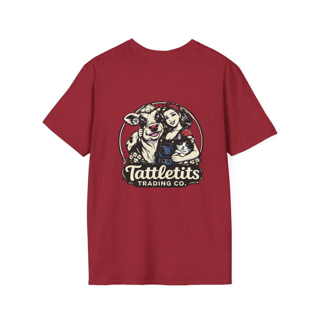 Tattletits Trading Co. logo T-Shirt | Cow & Woman Vintage Farm Illustration
