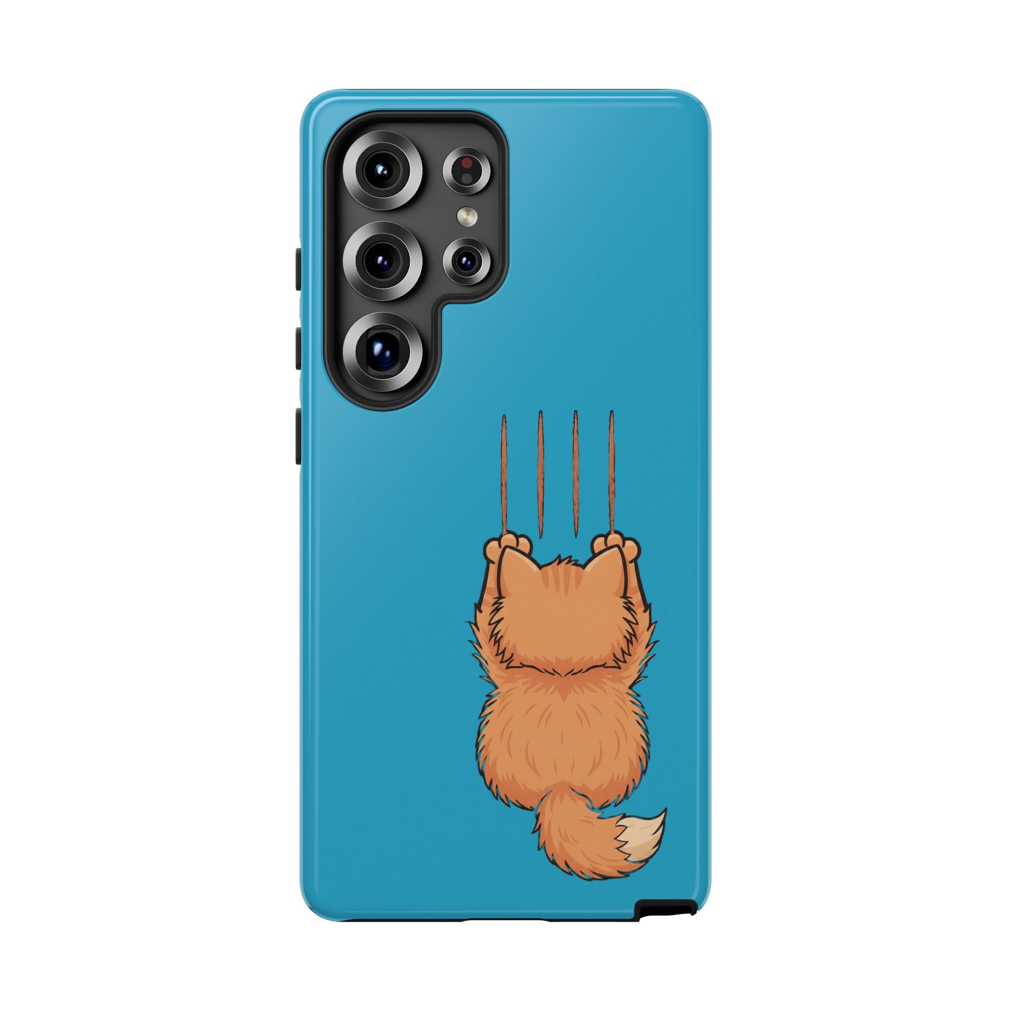 Cat Claw Blue Phone Case — Cute Hanging Orange Kitten Protective Cover