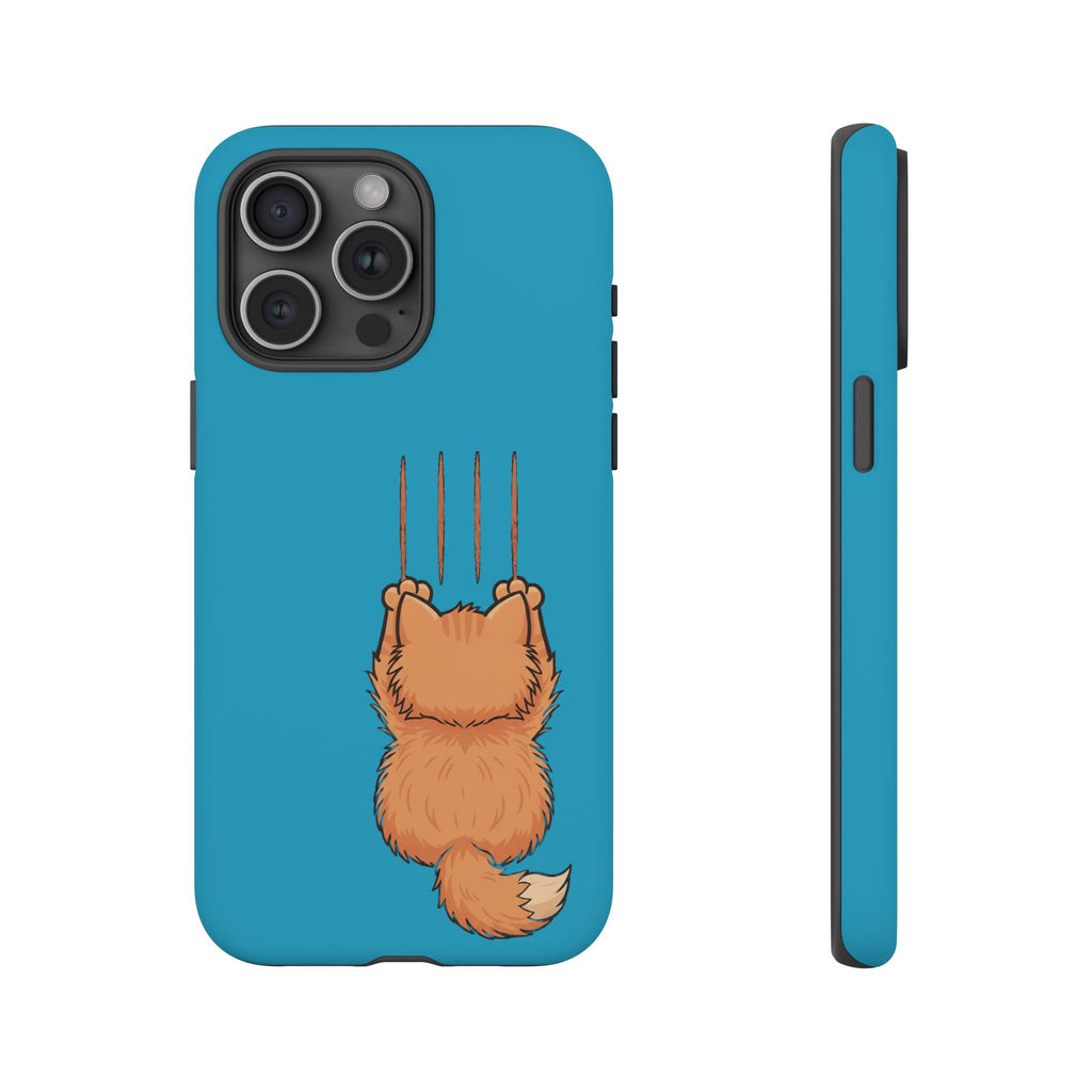 Cat Claw Blue Phone Case — Cute Hanging Orange Kitten Protective Cover