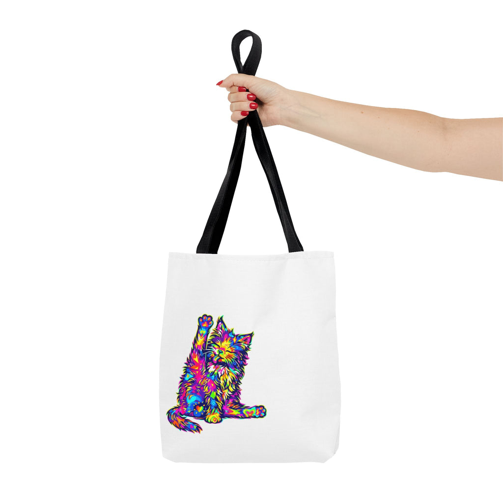 Colorful Cat Tote Bag — 'Shimmer. Sparkle. Shine.' All-Over Print