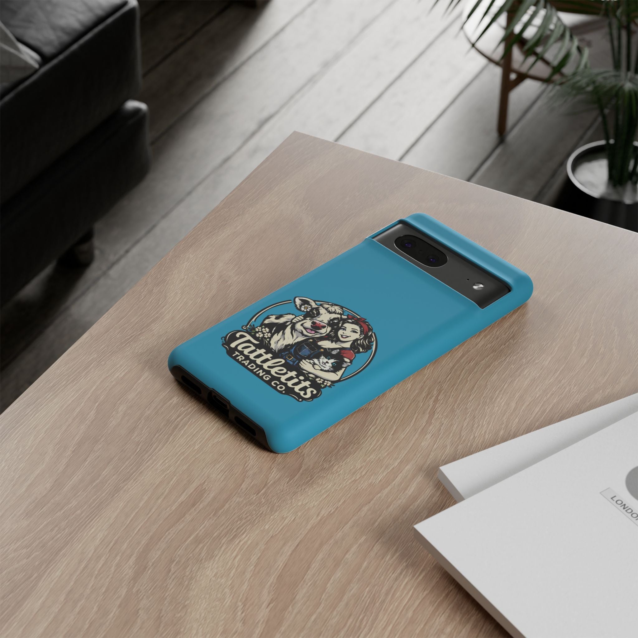 Phone Case — Retro 'Tuffellets' Logo Pattern on Teal