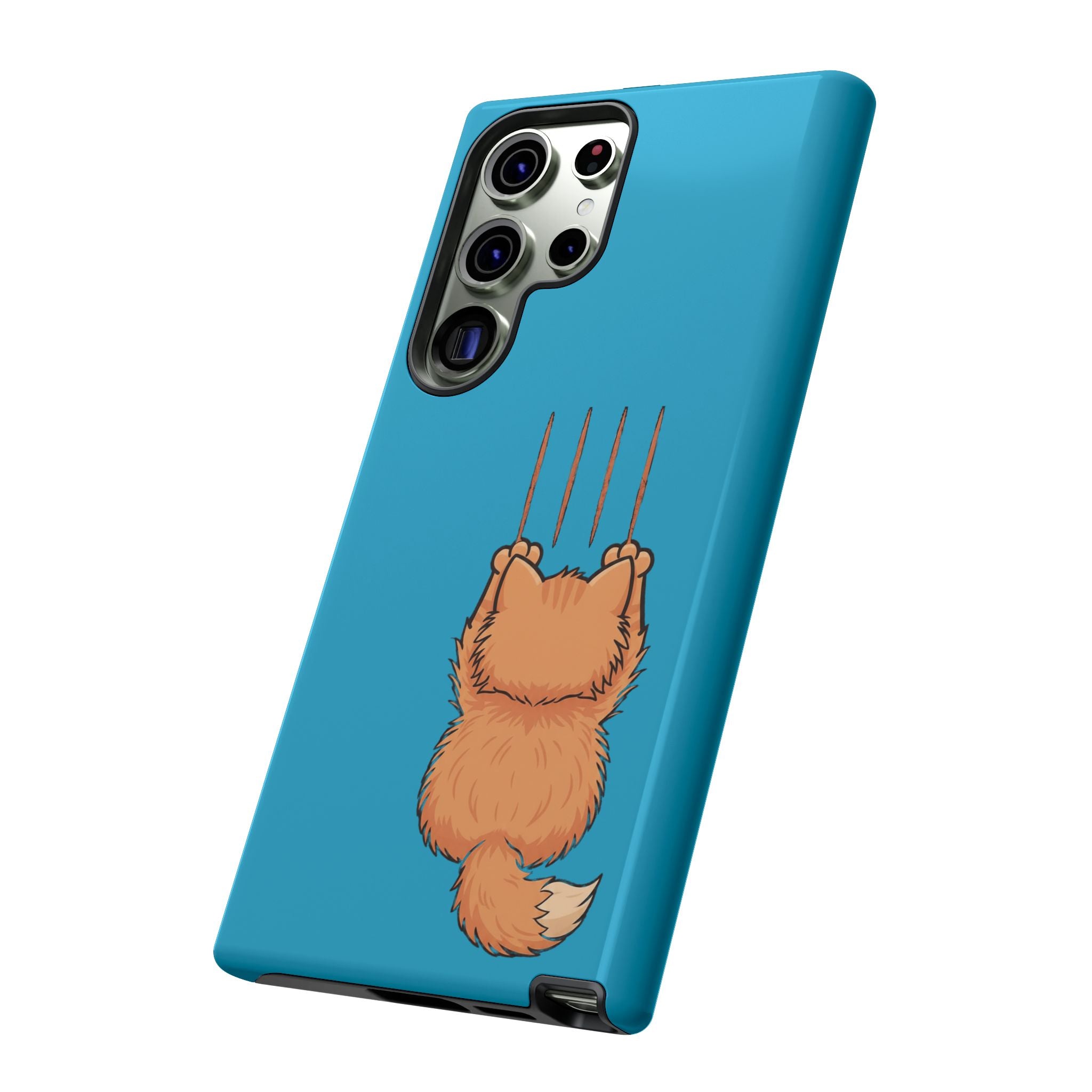 Cat Claw Blue Phone Case — Cute Hanging Orange Kitten Protective Cover